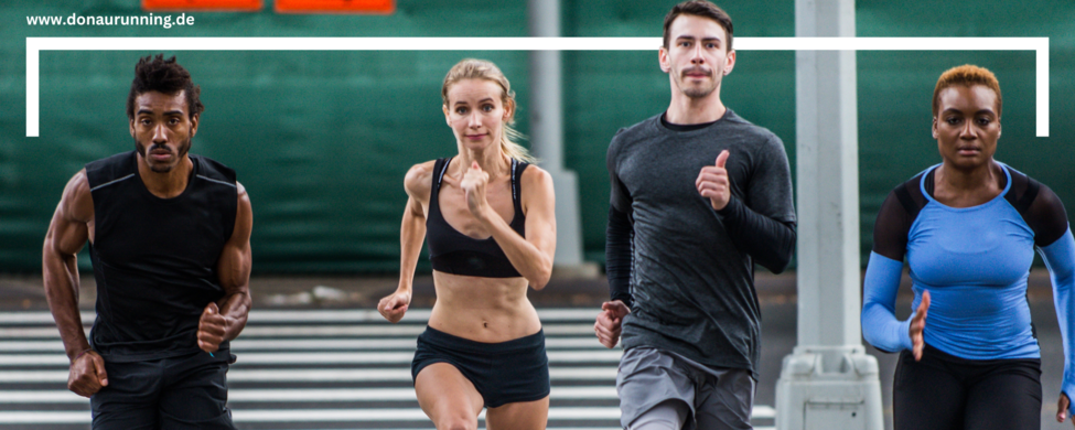 www.donaurunning.de DonauRunning Academy vier Läufer sprinten auf Zebrastreifen