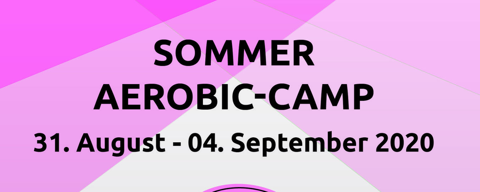 Kinder in Schaumstoffgrube, Schriftzug Sommer Aerobic-Camp 31. August - 04. September 2020