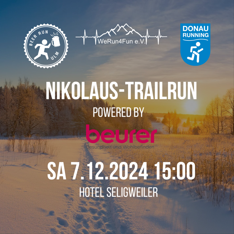 Nikolaus-Trailrun Sa 7.12.2024 15:00 Hotel Seligweiler verschneiter Weg im Dämmerlicht