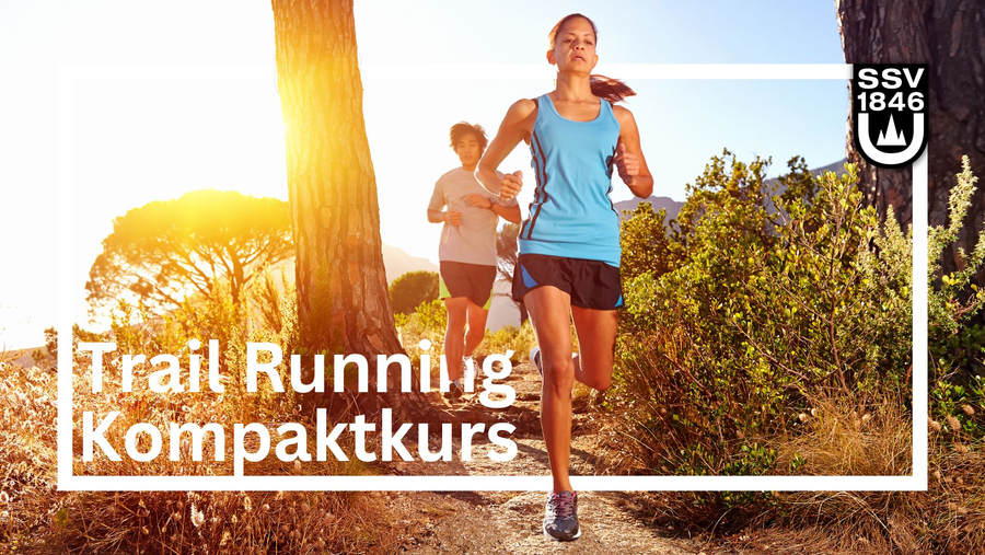 Trail Running Kompaktkurs, zwei Trailrunner auf sonnigem Waldpfad