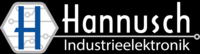 Logo with blue H in hexagon and text Hannusch Industrieelektronik