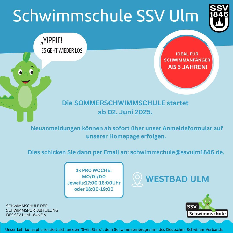 Anmeldestart Sommerschwimmschule SSV Ulm ab 02. Juni 2025