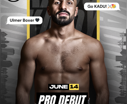 Plakat eines Boxers mit Schriftzug Pro Debut und Go Kadu