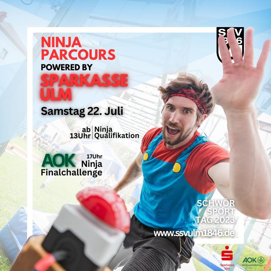 Ninja Parcours powered by Sparkasse Ulm man reaches for buzzer
