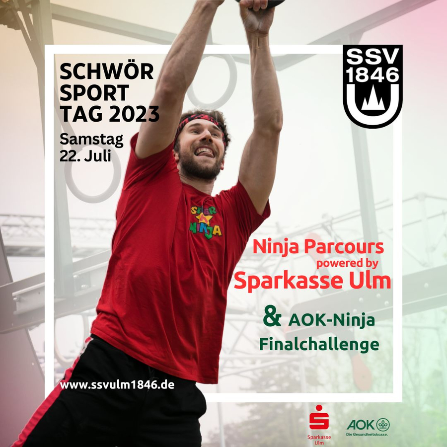 Teilnehmer am Ninja-Parcours greift nach Ringen beim Schwörsporttag