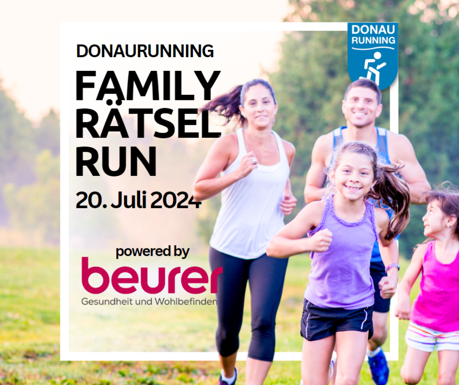 Family Rätsel Run powered by Beurer - Team DONAURUNNING am Start am SSV Ulm1846 e.V. Schwörsporttag DONAURUNNING Family Rätsel Run 20. Juli 2024 laufende Familie mit Kindern