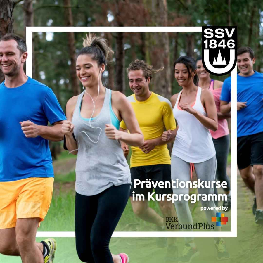 Präventionskurse im Kursprogramm joggende Erwachsene mit SSV 1846 Logo